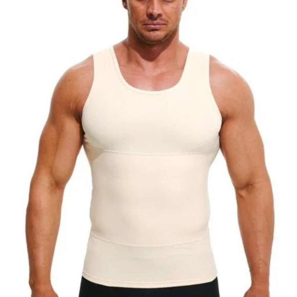 New Mens Compression Shirt Slimming Beige